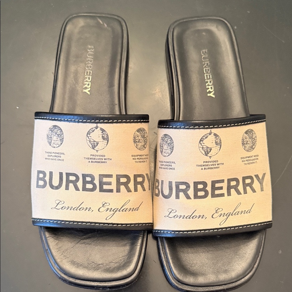 Burberry Black and Tan Logo Slides